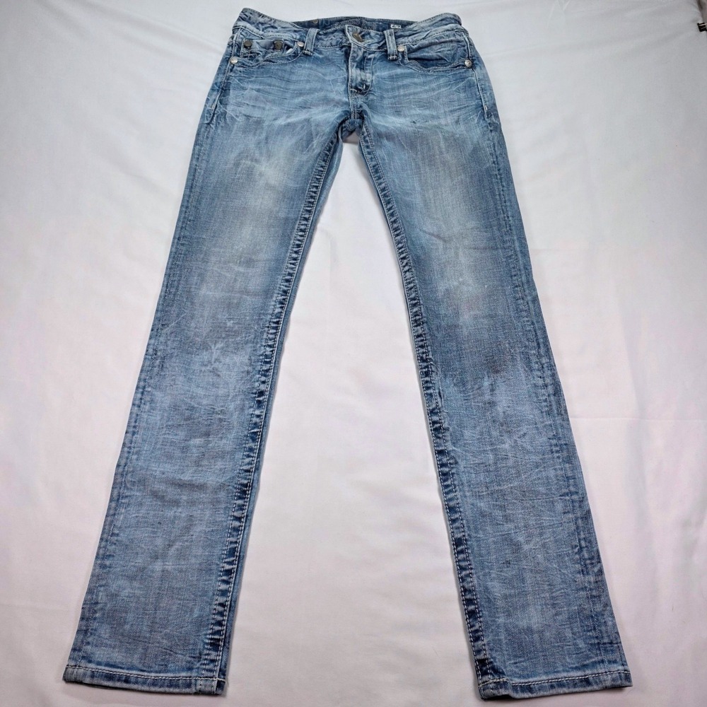 Miss Me Y2K Skinny Jeans Light Wash Embroidered Pocket JP7054S Size 29